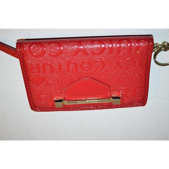 Juicy Couture Red Leather Credit Card ID Cash coins Case Wallet w/ keychain - Picture 2 of 6